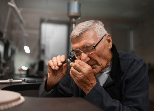 job-3 - Luzerne-optical a old man observing a lens